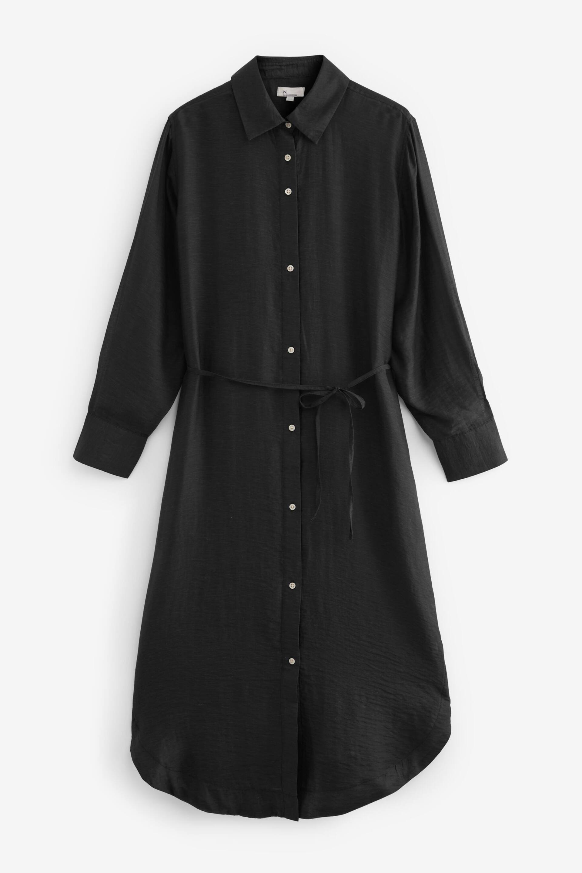 Black TENCEL™ Blend Belted Shirt Dress with Linen - Image 4 of 8