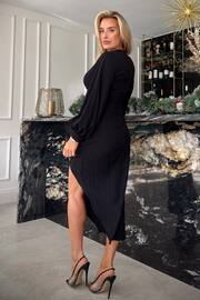 Girl In Mind Black Elsa Long Sleeve Wrap Asymmetric Dress - Image 3 of 4