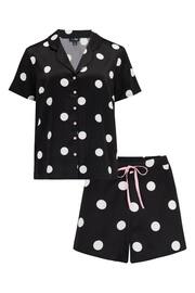 Pour Moi Black Satin Print Revere Collar Short PJ Set - Image 4 of 4