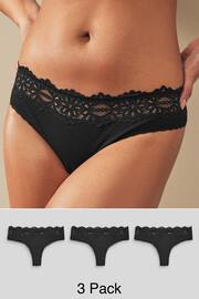 Black Thong Lace Top Rib Knickers 3 Pack - Image 1 of 8