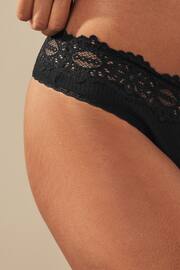 Black Thong Lace Top Rib Knickers 3 Pack - Image 5 of 8