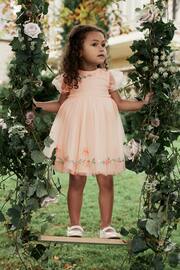 Pink Embroidered Mesh Party Dress (3mths-10yrs) - Image 2 of 8