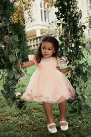 Pink Embroidered Mesh Party Dress (3mths-10yrs) - Image 3 of 8