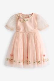 Pink Embroidered Mesh Party Dress (3mths-10yrs) - Image 6 of 8