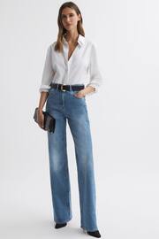 Reiss Mid Blue Marion Mid Rise Wide Leg Jeans - Image 1 of 4
