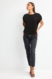 Black Gathered Short Sleeve Textured Boxy T-Shirt - Image 2 of 6
