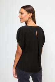 Black Gathered Short Sleeve Textured Boxy T-Shirt - Image 3 of 6