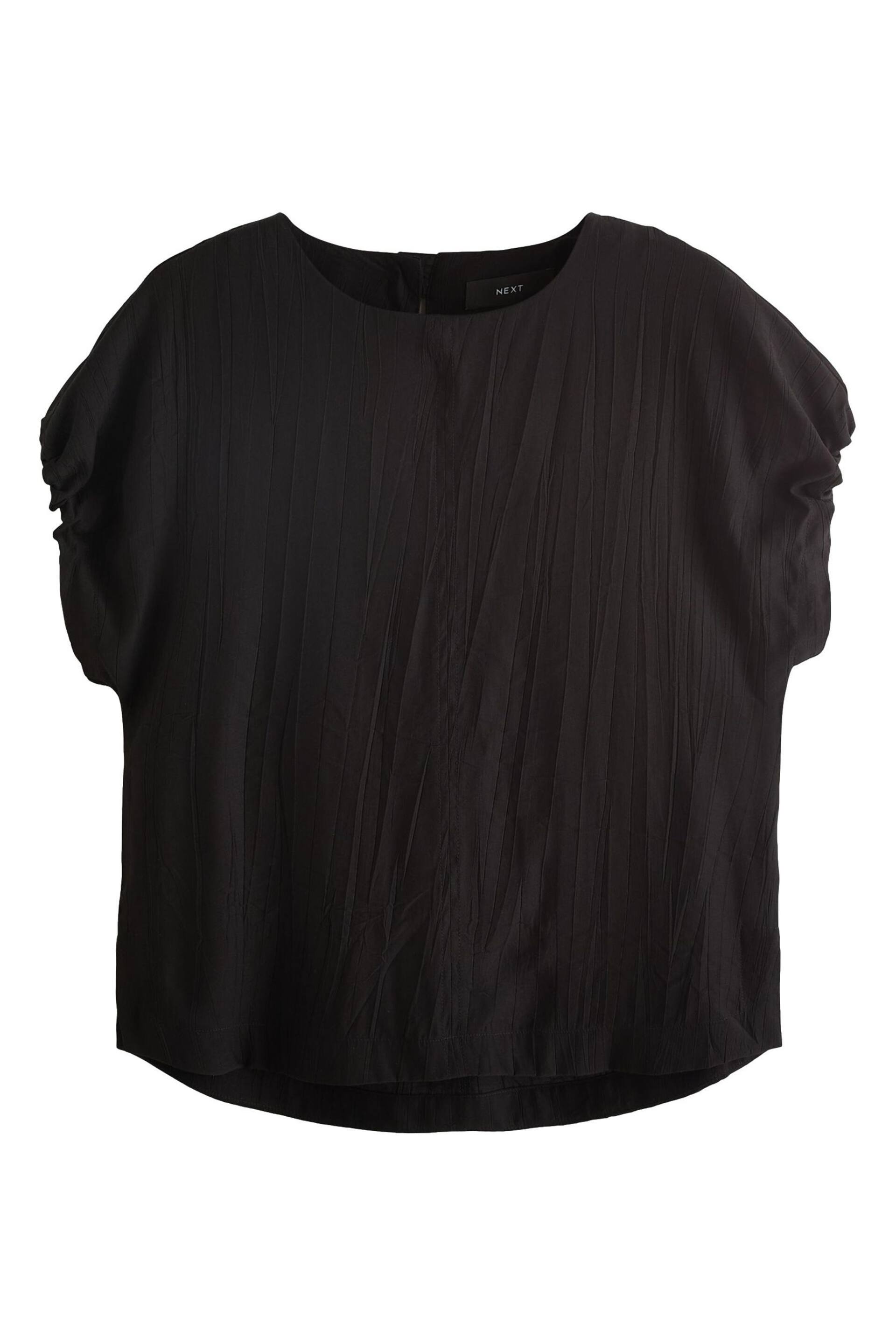 Black Gathered Short Sleeve Textured Boxy T-Shirt - Image 5 of 6