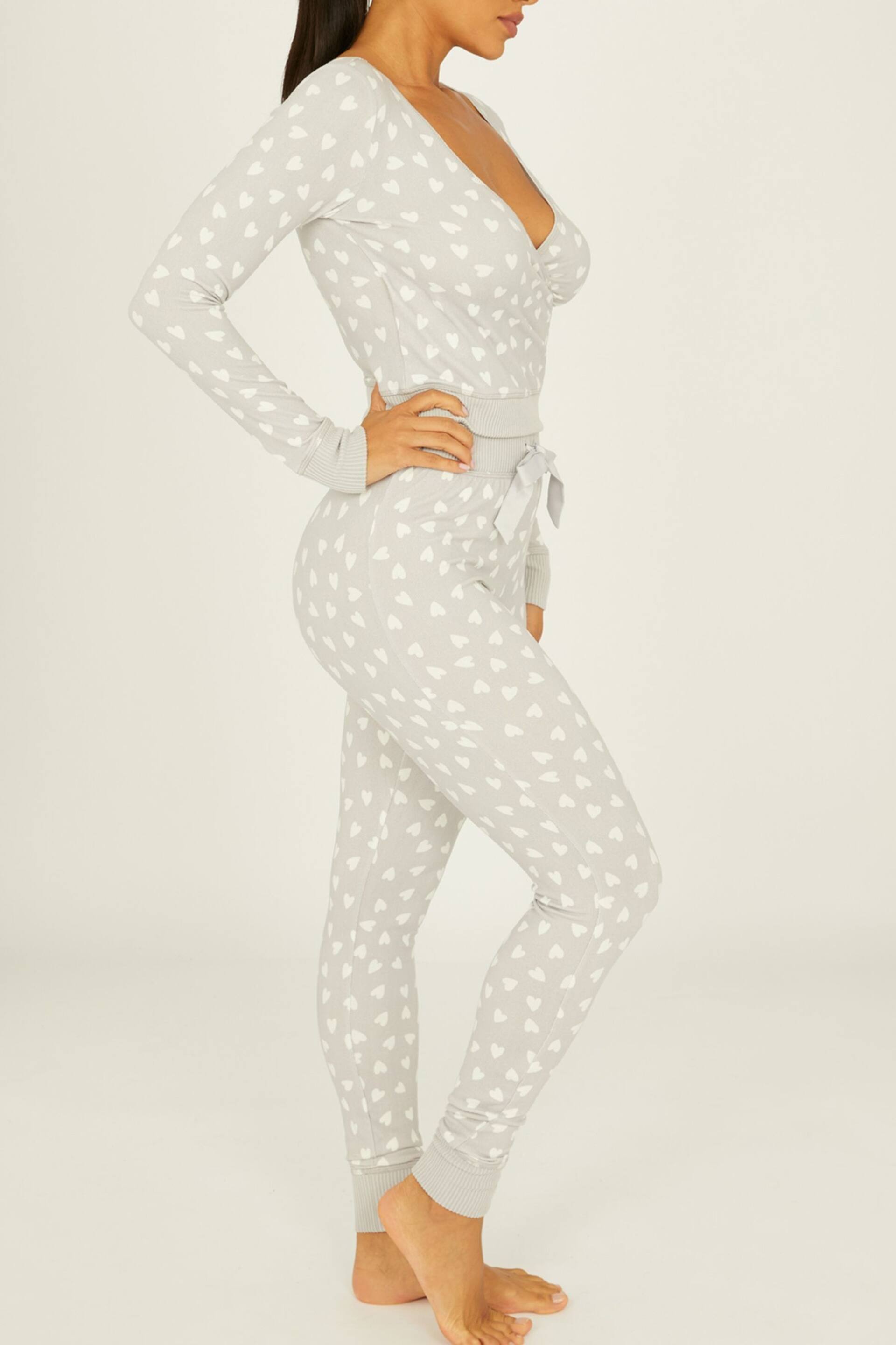 Boux Avenue Grey Heart Wrap Top And Legging Pyjama Set - Image 3 of 4