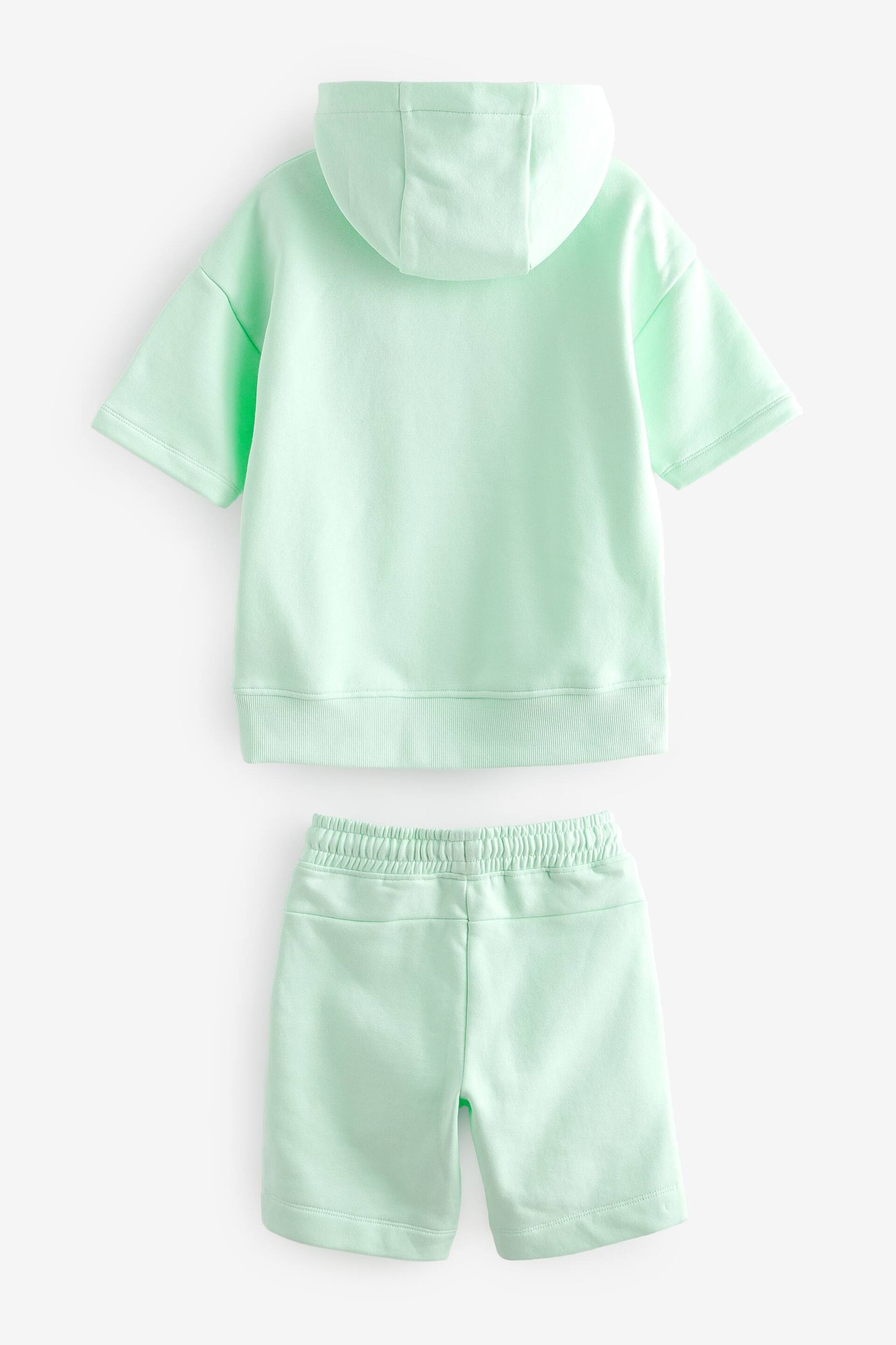 Mint Green Short Sleeve Hoodie and Shorts Set (3-16yrs) - Image 2 of 3