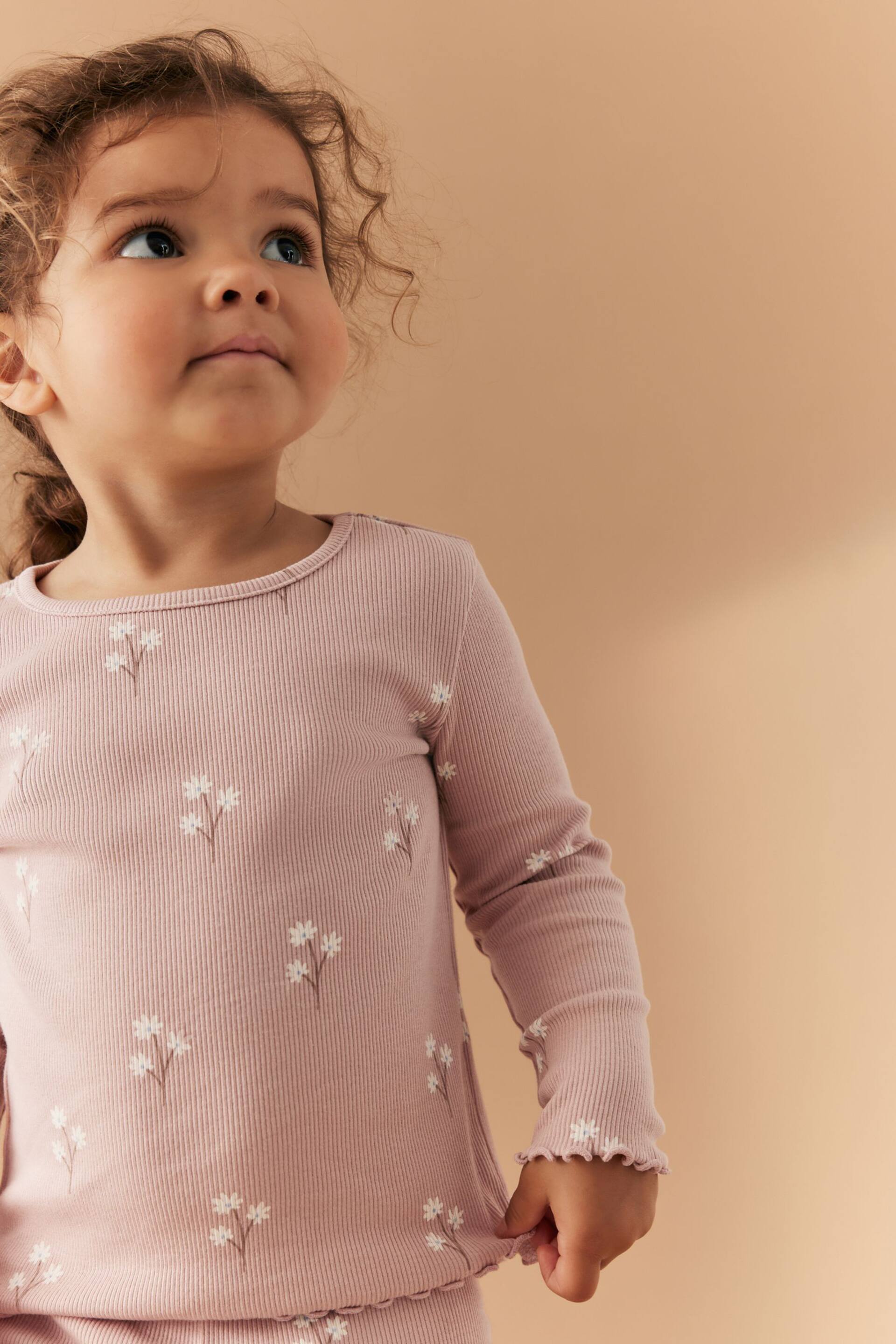Pink Ditsy Floral Cotton Rich Long Sleeve Rib T-Shirt (3mths-7yrs) - Image 1 of 8