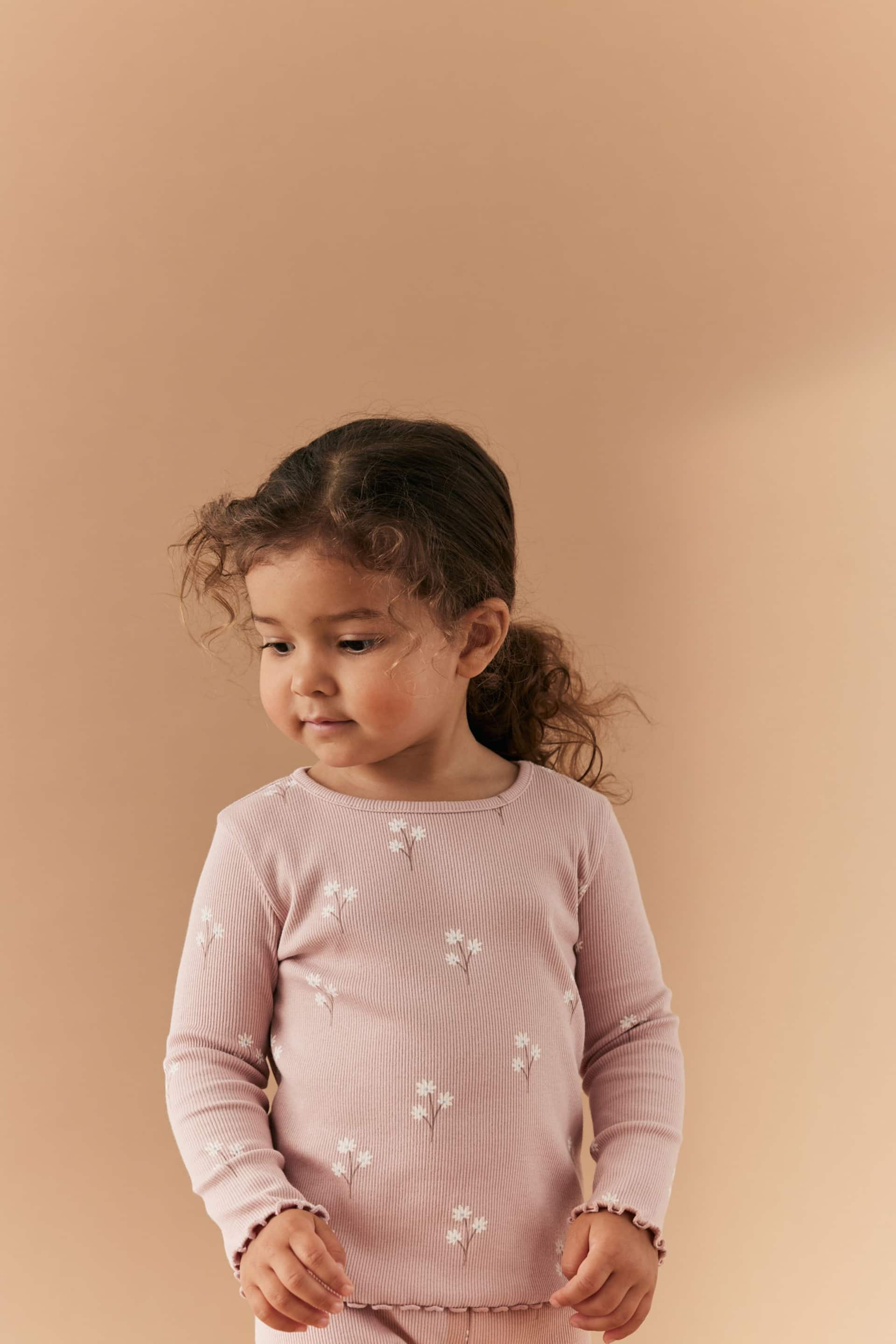 Pink Ditsy Floral Cotton Rich Long Sleeve Rib T-Shirt (3mths-7yrs) - Image 4 of 8