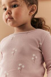 Pink Ditsy Floral Cotton Rich Long Sleeve Rib T-Shirt (3mths-7yrs) - Image 5 of 8