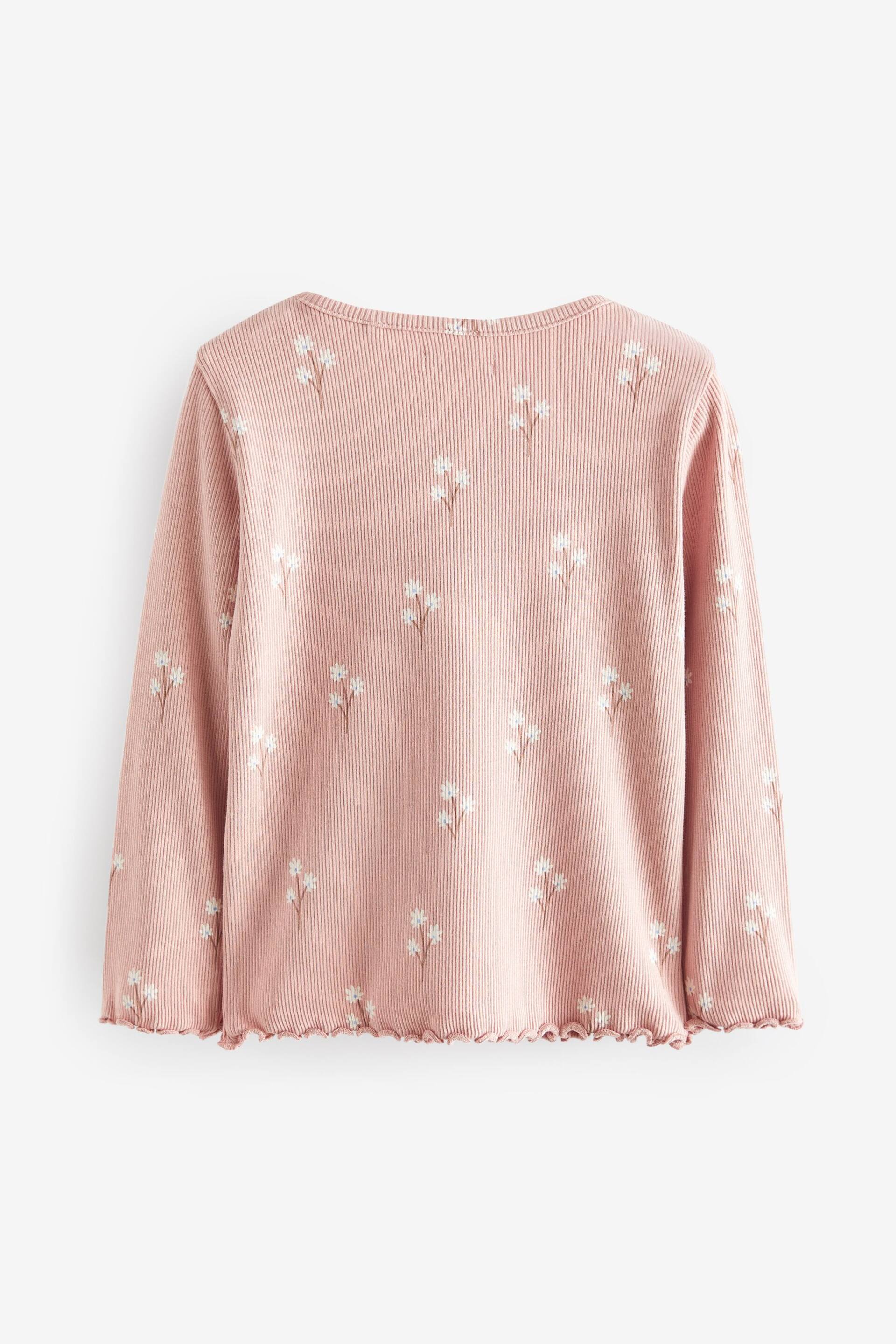 Pink Ditsy Floral Cotton Rich Long Sleeve Rib T-Shirt (3mths-7yrs) - Image 7 of 8