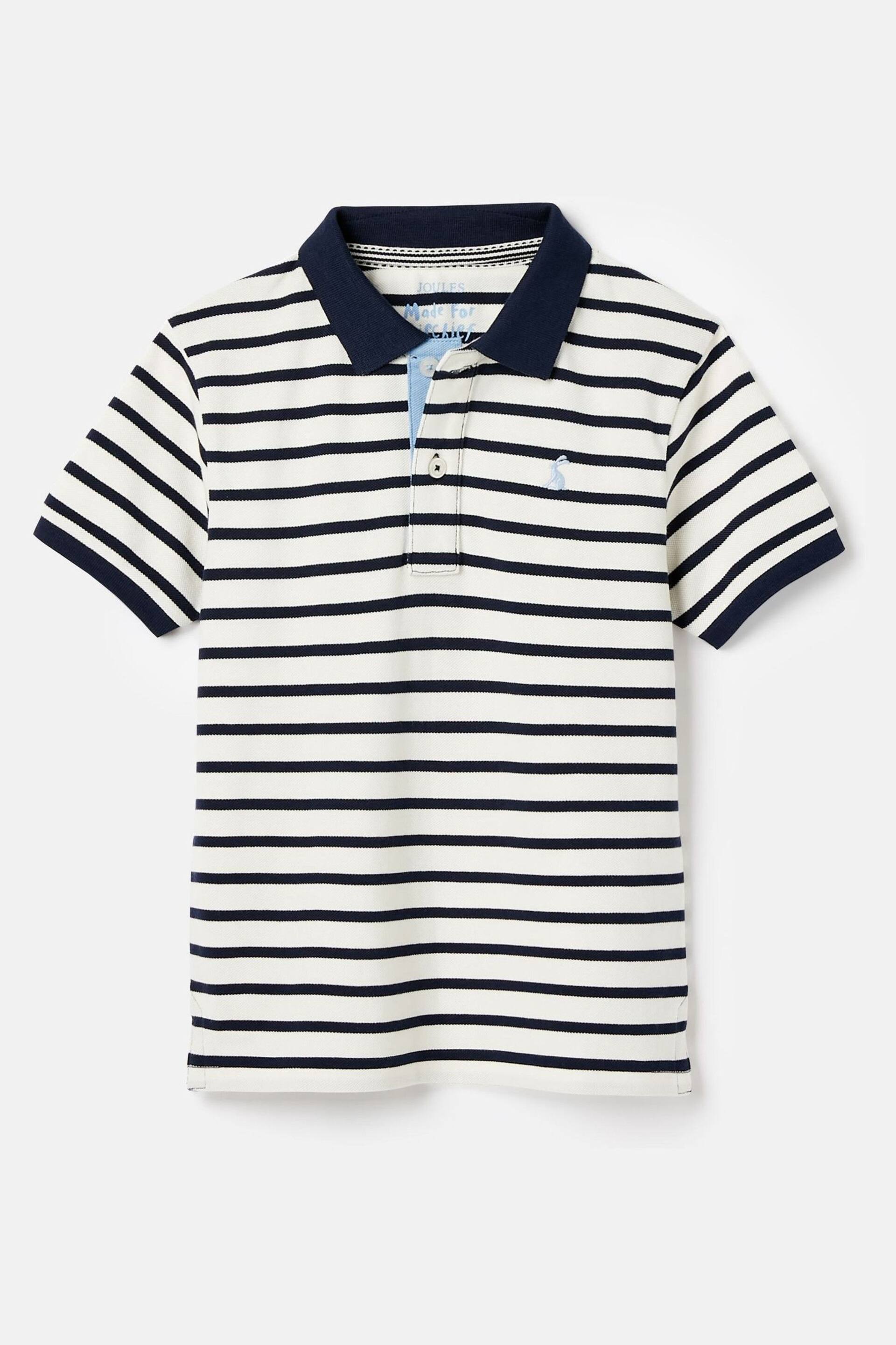 Joules Filbert Navy Blue Striped Pique Cotton Polo Shirt - Image 1 of 5
