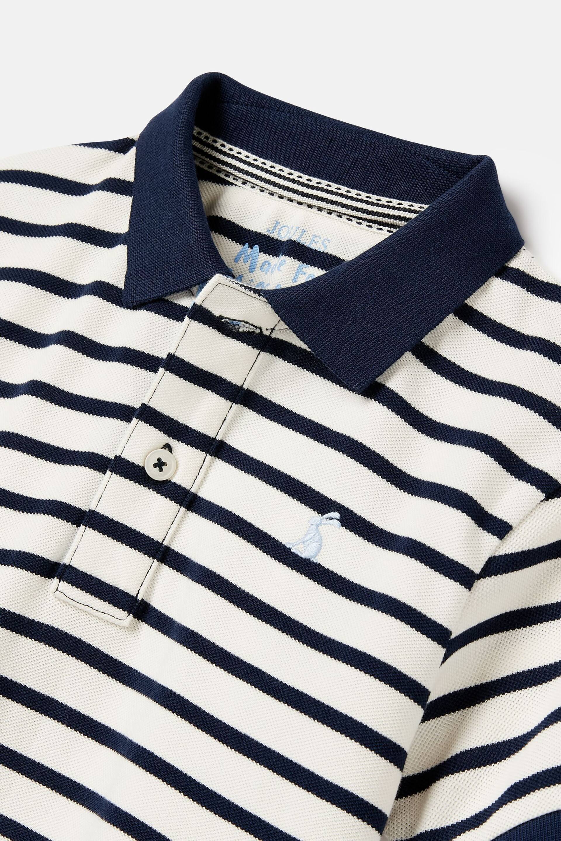 Joules Filbert Navy Blue Striped Pique Cotton Polo Shirt - Image 3 of 5