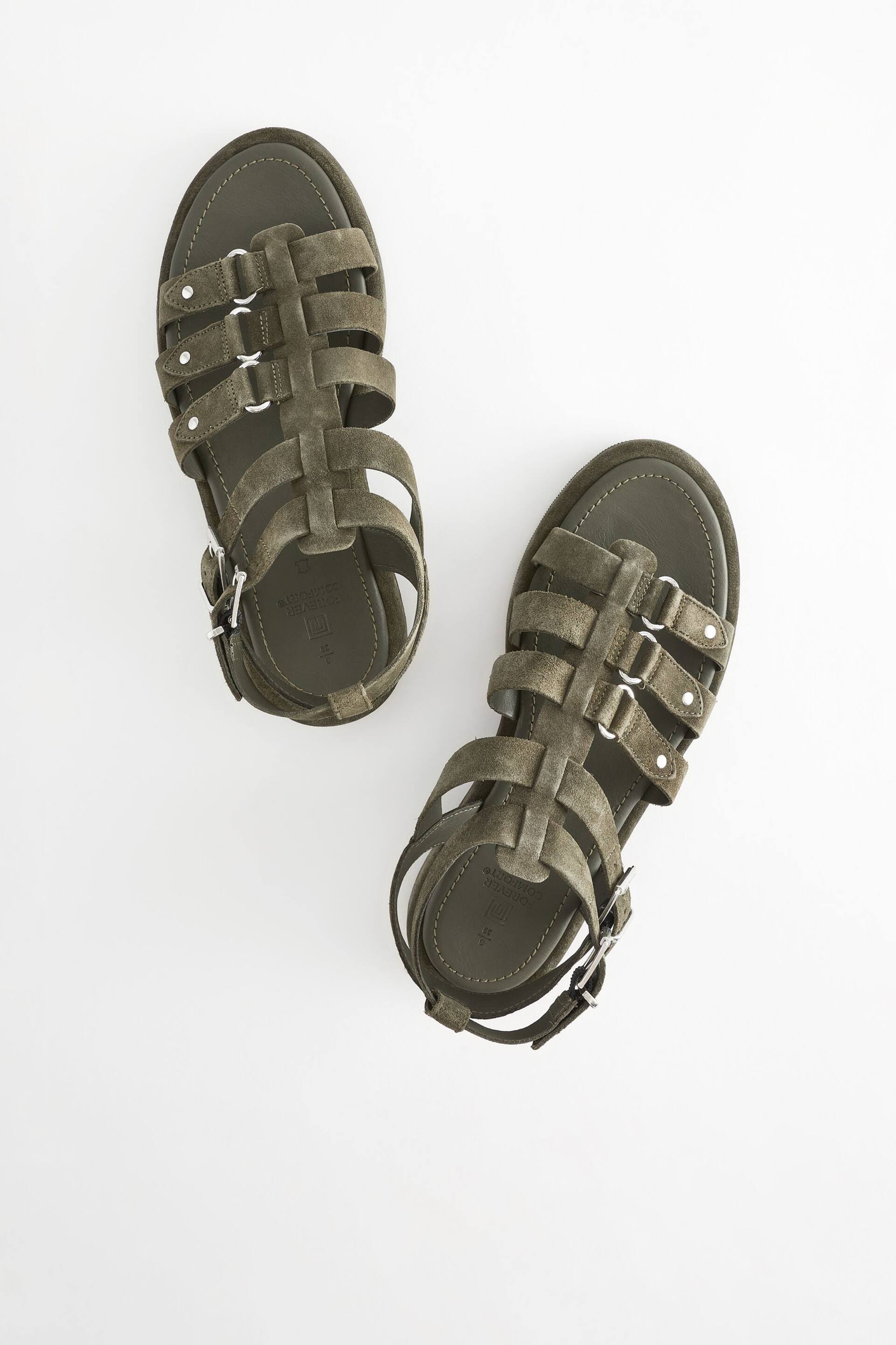 Khaki Green Regular/Wide Fit Forever Comfort® Leather Gladiator Sandals - Image 5 of 8