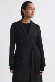 Reiss Black Arla Petite Relaxed Wool Blend Blindseam Belted Coat - Image 1 of 6