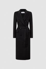Reiss Black Arla Petite Relaxed Wool Blend Blindseam Belted Coat - Image 2 of 6