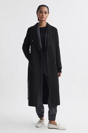 Reiss Black Arla Petite Relaxed Wool Blend Blindseam Belted Coat - Image 3 of 6