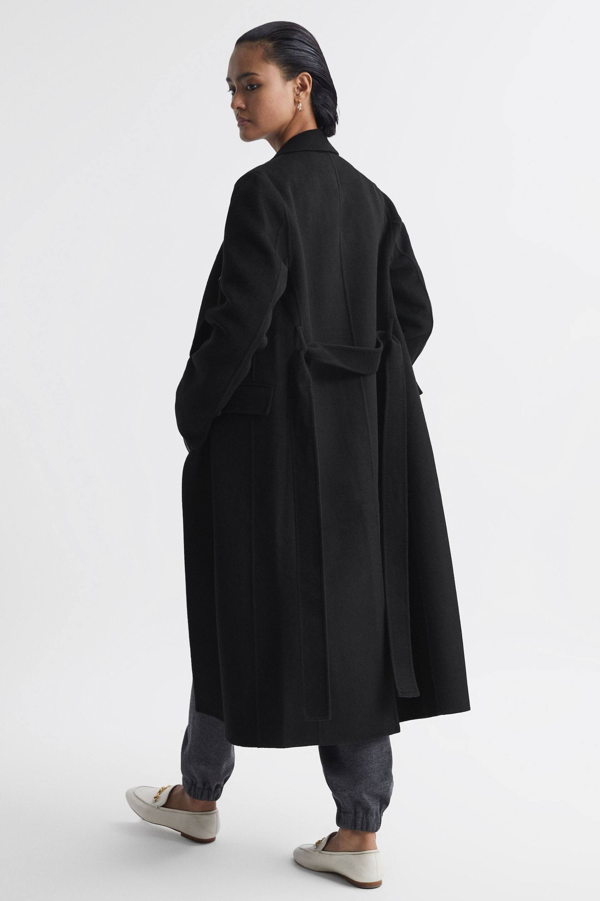 Reiss Black Arla Petite Relaxed Wool Blend Blindseam Belted Coat - Image 5 of 6