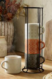 Set of 4 Natural Mixed Geo Pattern Stacking Mugs with Stand - Image 1 of 4