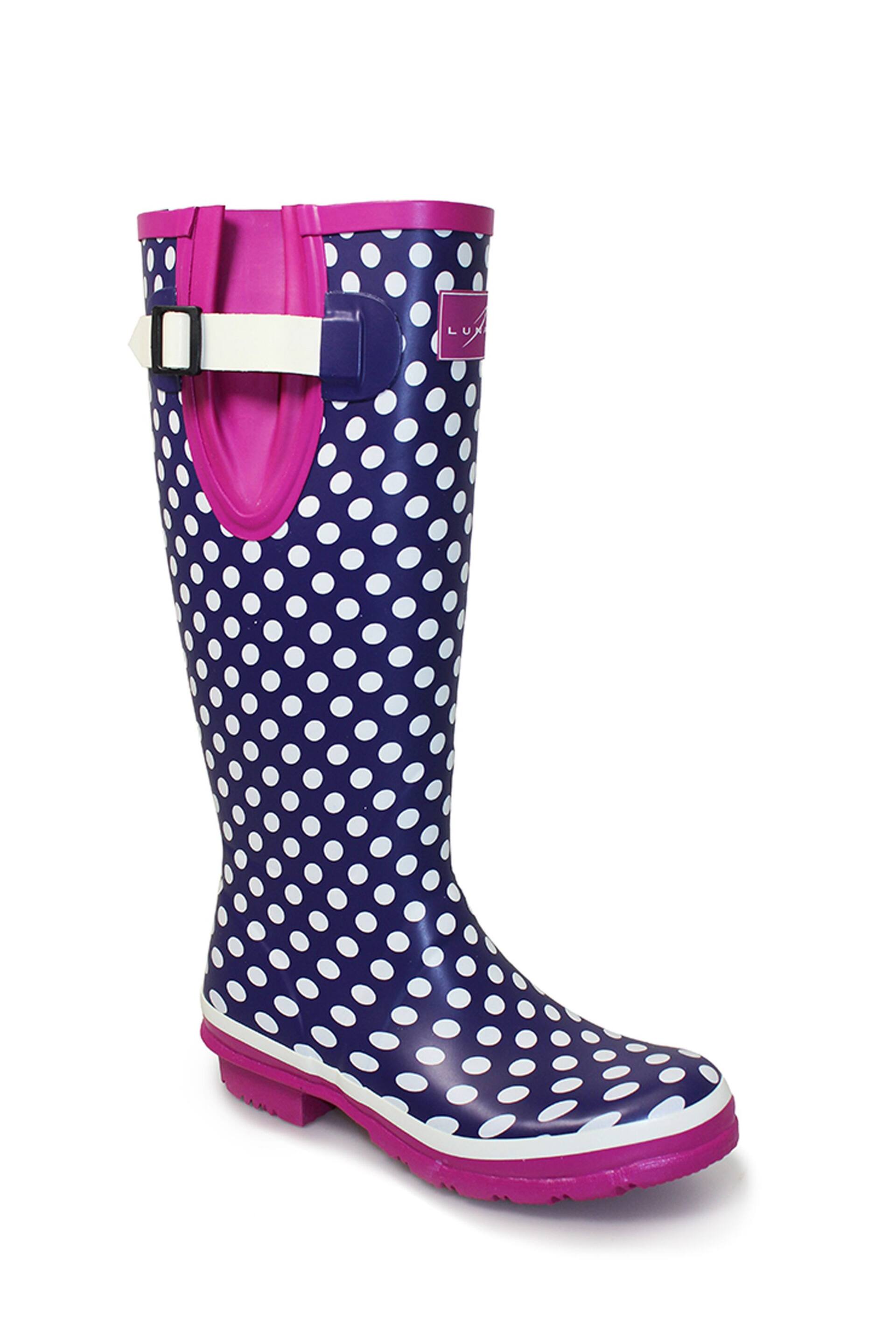 Lunar Navy Blue Polka Dot Adjustable Rubber Wellies - Image 3 of 5