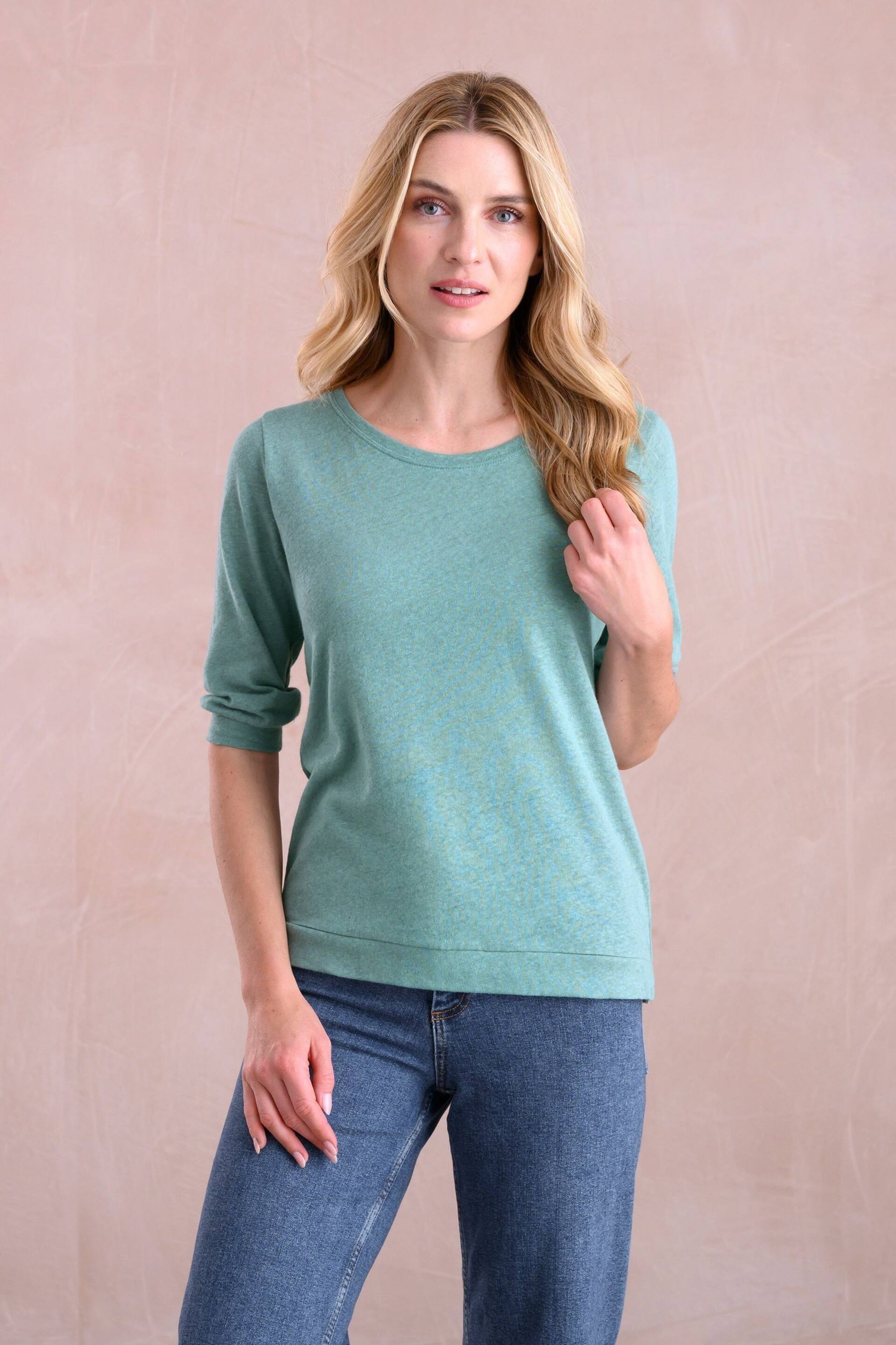 Celtic & Co. Green Linen Cotton Half Sleeve Sweatshirt - Image 2 of 7
