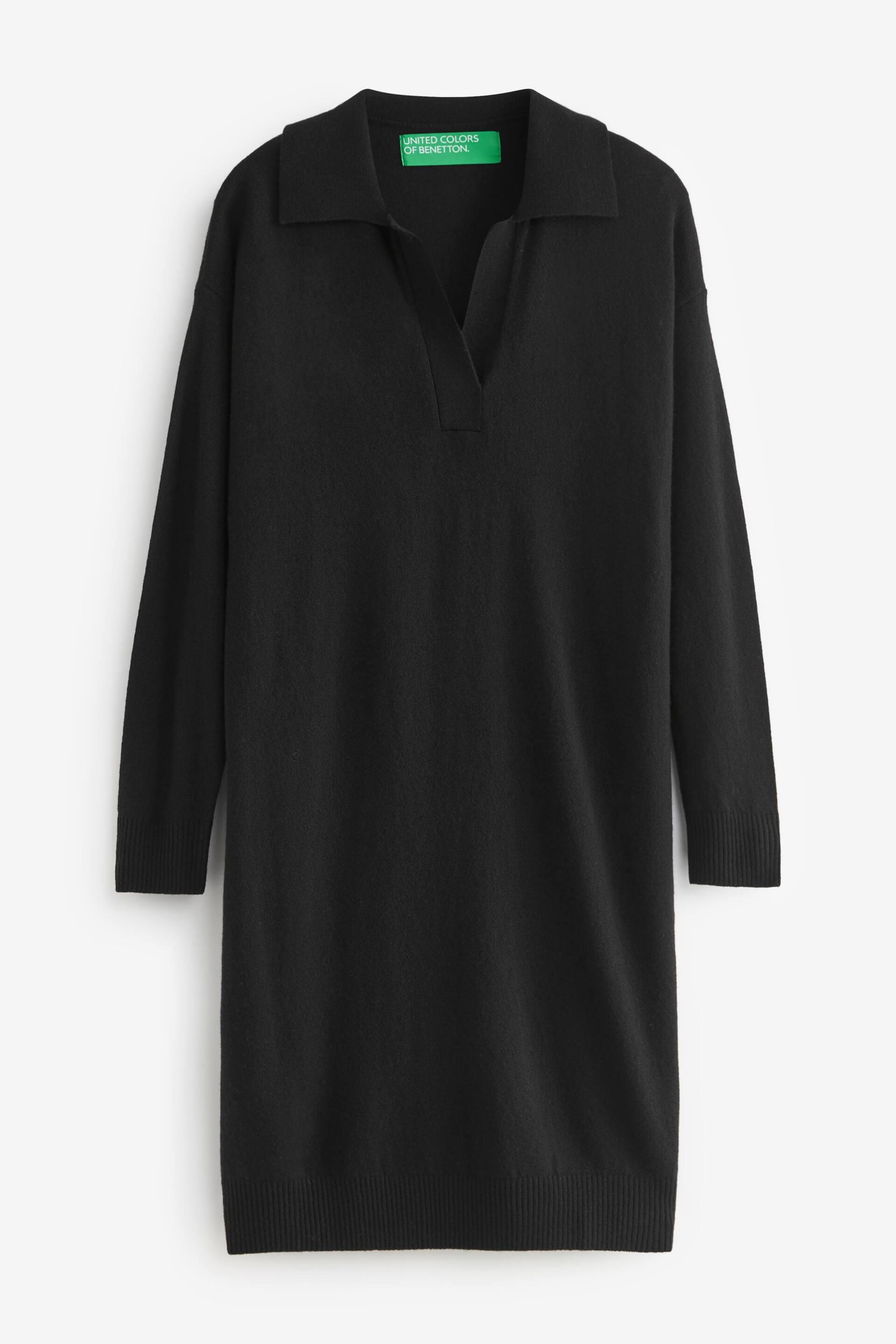Benetton V-Neck Collared Knit Black Dress - Image 3 of 4
