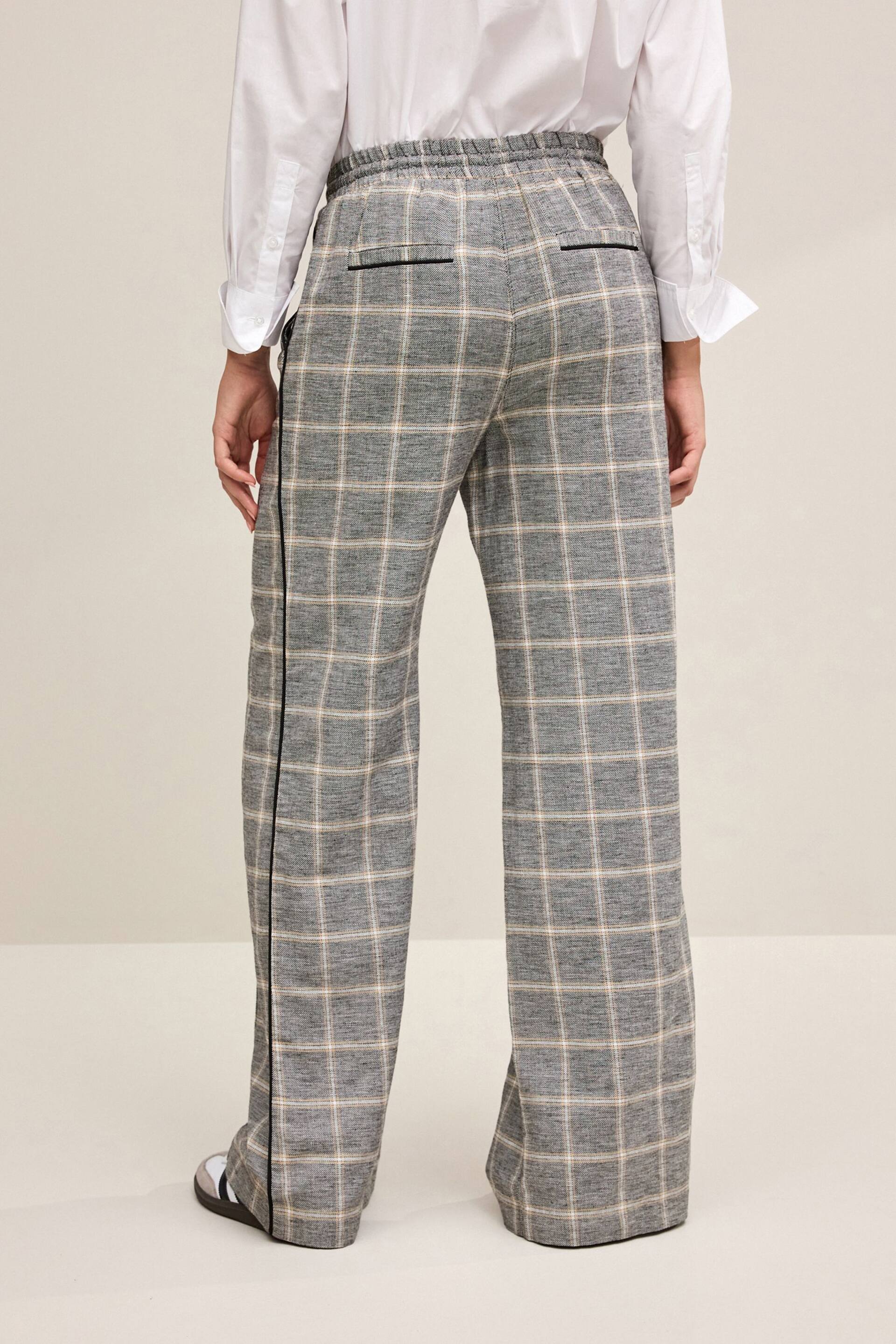 Grey Check Linen Blend Side Stripe Track Trousers - Image 3 of 6