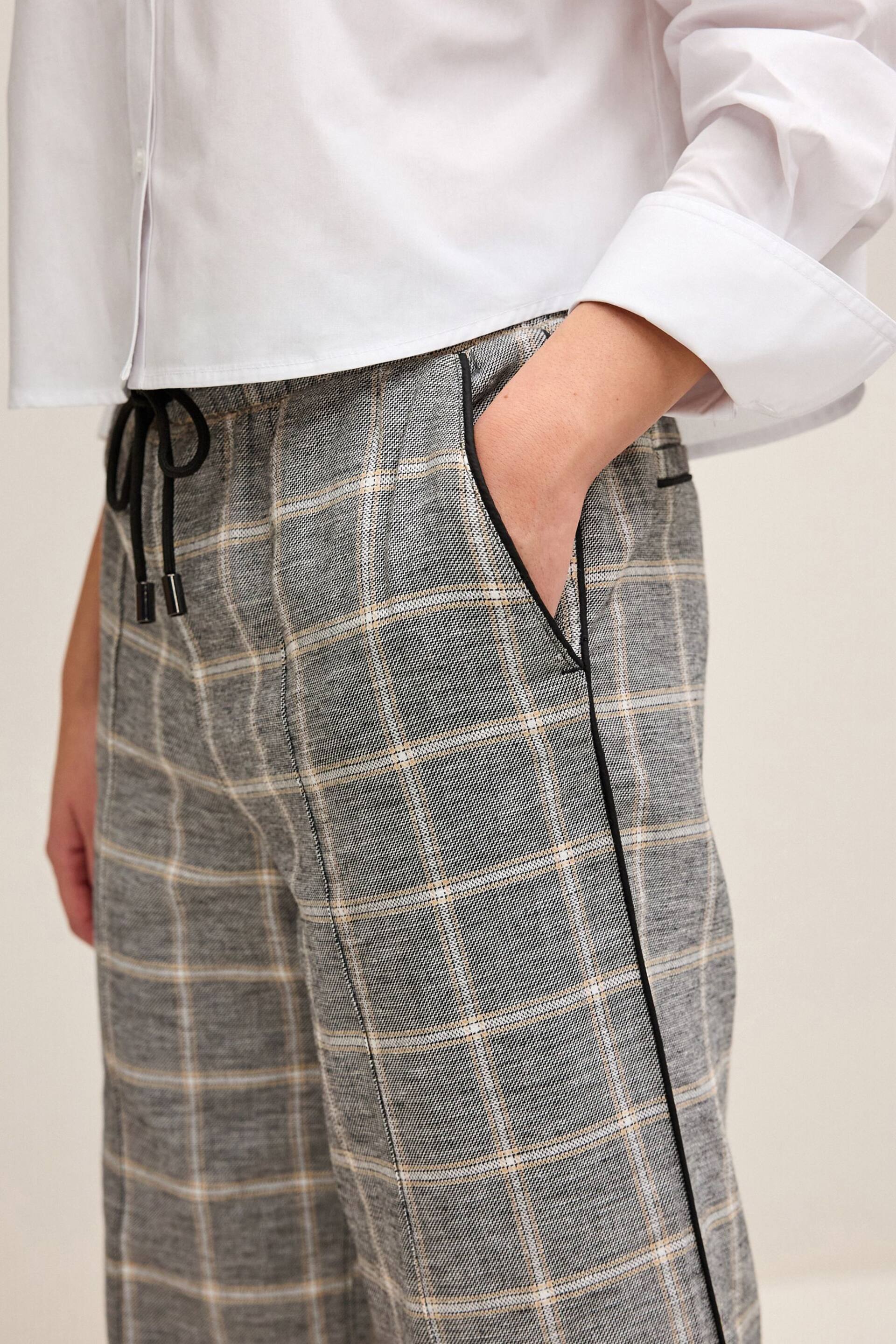 Grey Check Linen Blend Side Stripe Track Trousers - Image 4 of 6