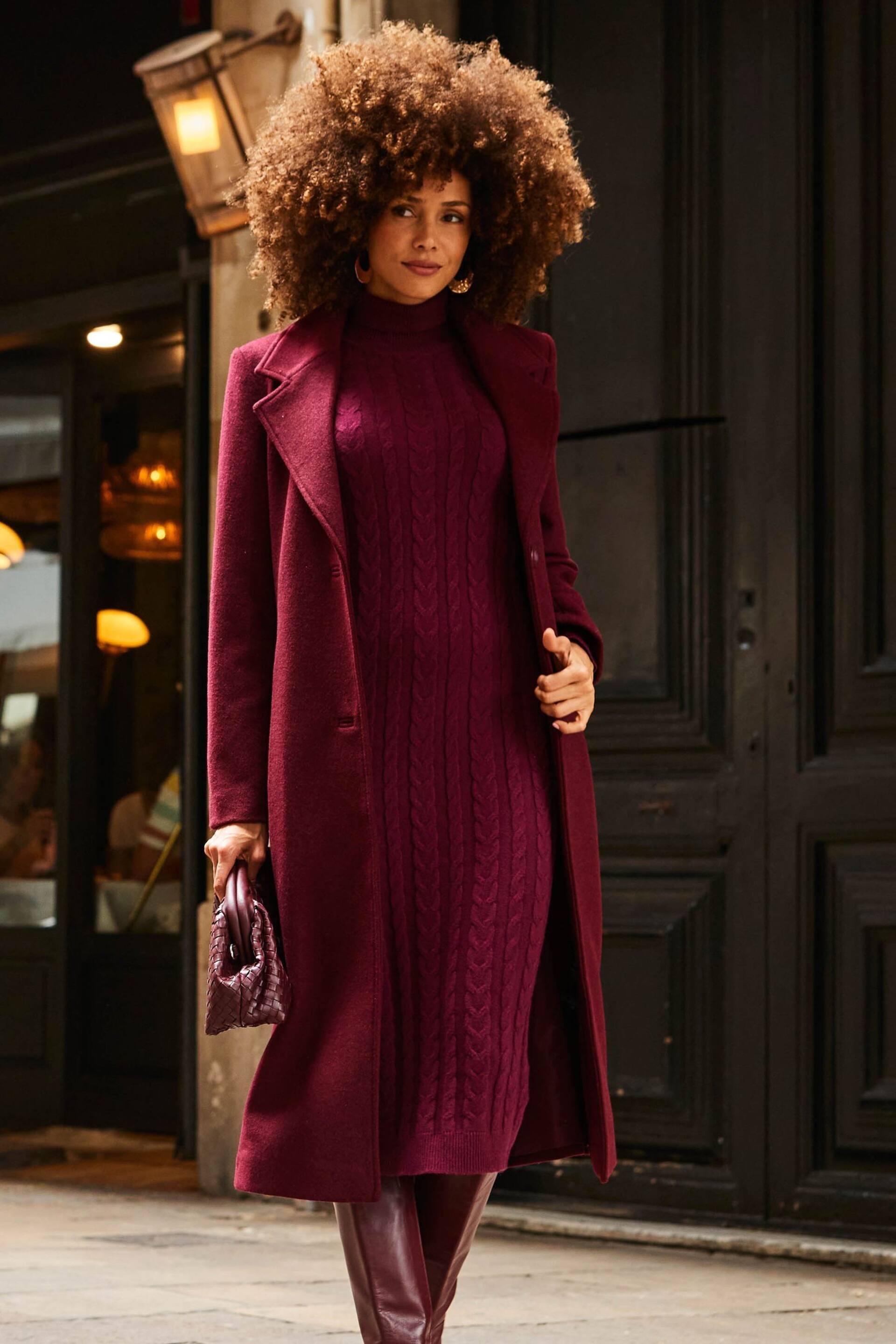 Sosandar Red Premium Longline Wool Mix Coat - Image 4 of 5