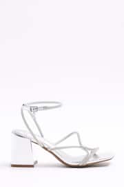 River Island Silver Clipped Tubular Heeled Sandals - Image 1 of 4