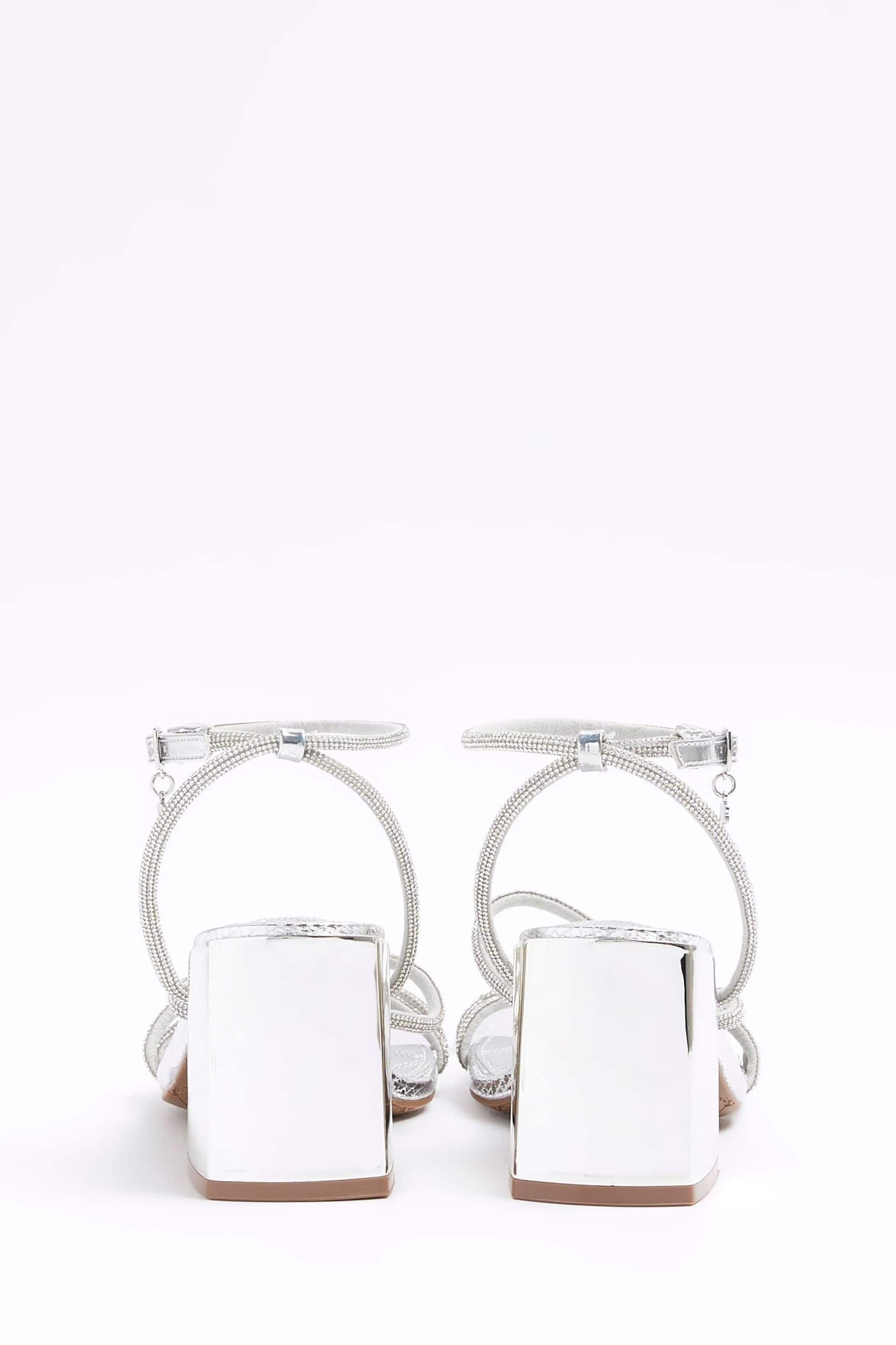 River Island Silver Clipped Tubular Heeled Sandals - Image 3 of 4