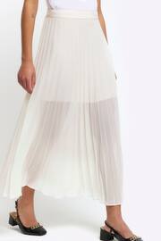 River Island Cream Pleated Midi Skirt - Image 1 of 5