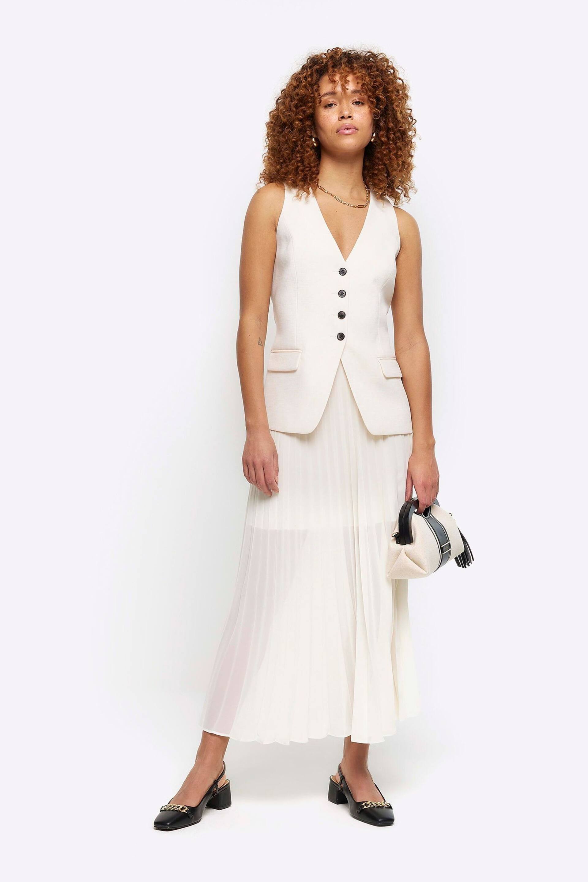 River Island Cream Pleated Midi Skirt - Image 3 of 5