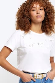 River Island White Lace Cut Work T-Shirt - Image 4 of 6
