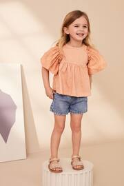 Rust Pink Short Sleeve Embroidered Blouse (3mths-7yrs) - Image 2 of 7