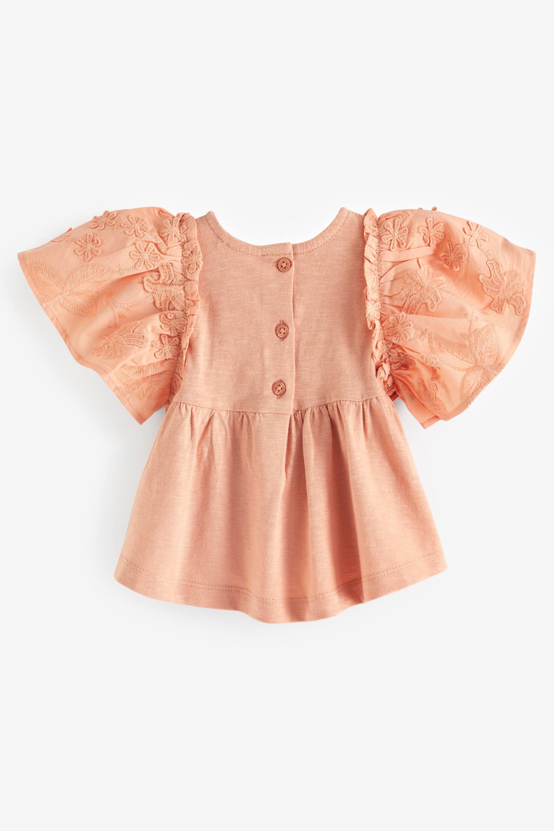 Rust Pink Short Sleeve Embroidered Blouse (3mths-7yrs) - Image 6 of 7