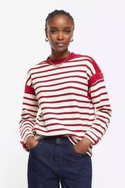 River Island Red Stripe Chuck On Sweat Top - Image 1 of 6