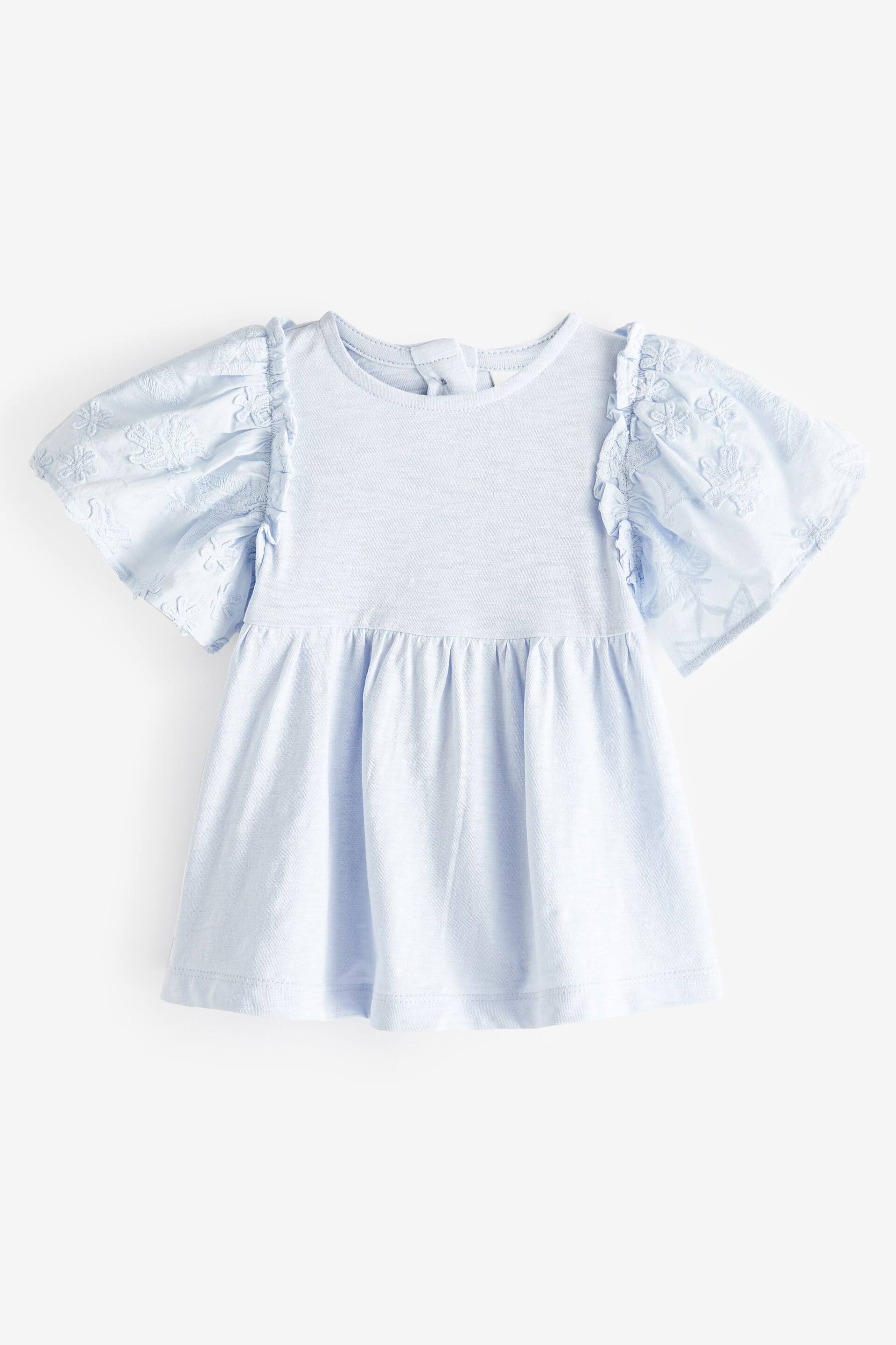 Blue Flower Short Sleeve Embroidered Blouse (3mths-7yrs) - Image 1 of 4