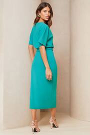 Lipsy Blue V Neck Flutter Sleeve Belted Midi Dress - Image 2 of 4