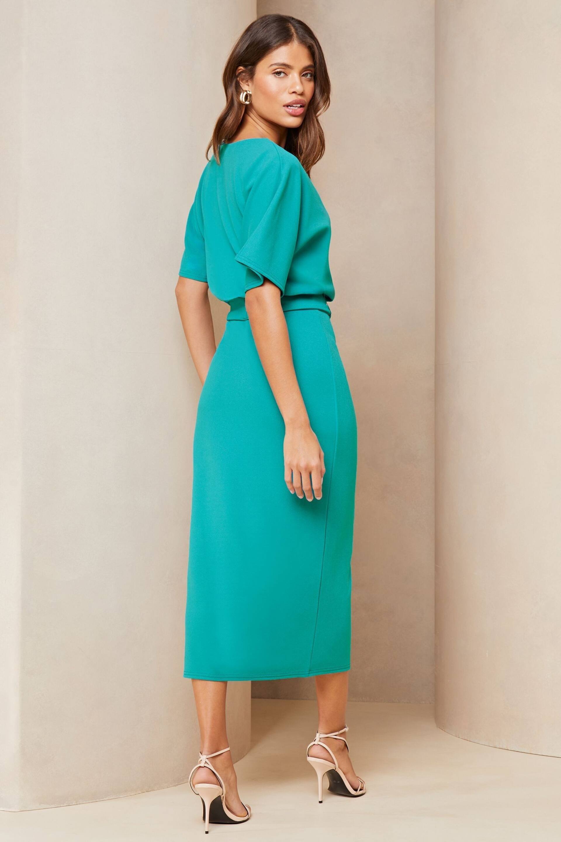 Lipsy Blue V Neck Flutter Sleeve Belted Midi Dress - Image 2 of 4