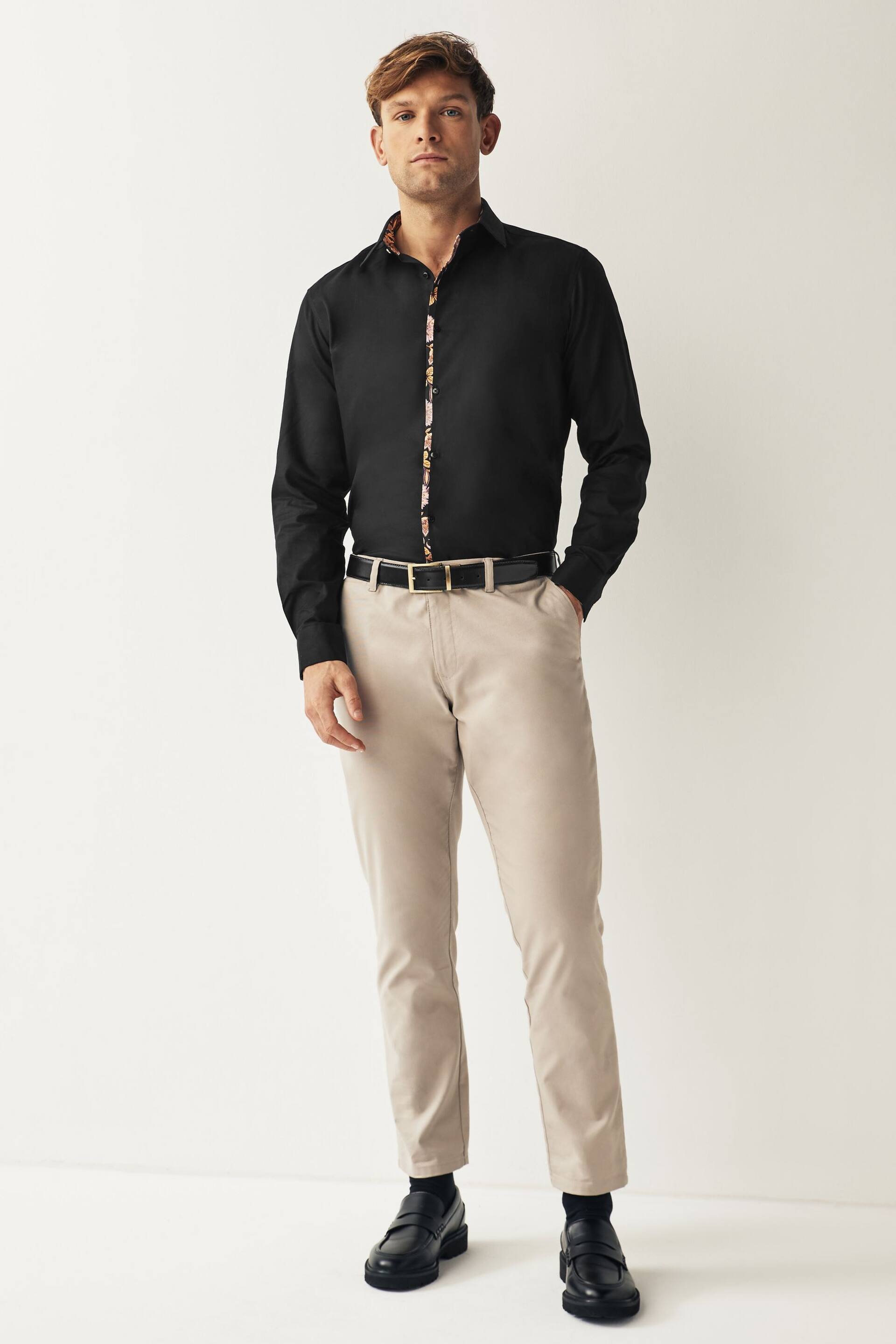 Black Slim Fit Trimmed Formal Shirt - Image 2 of 10