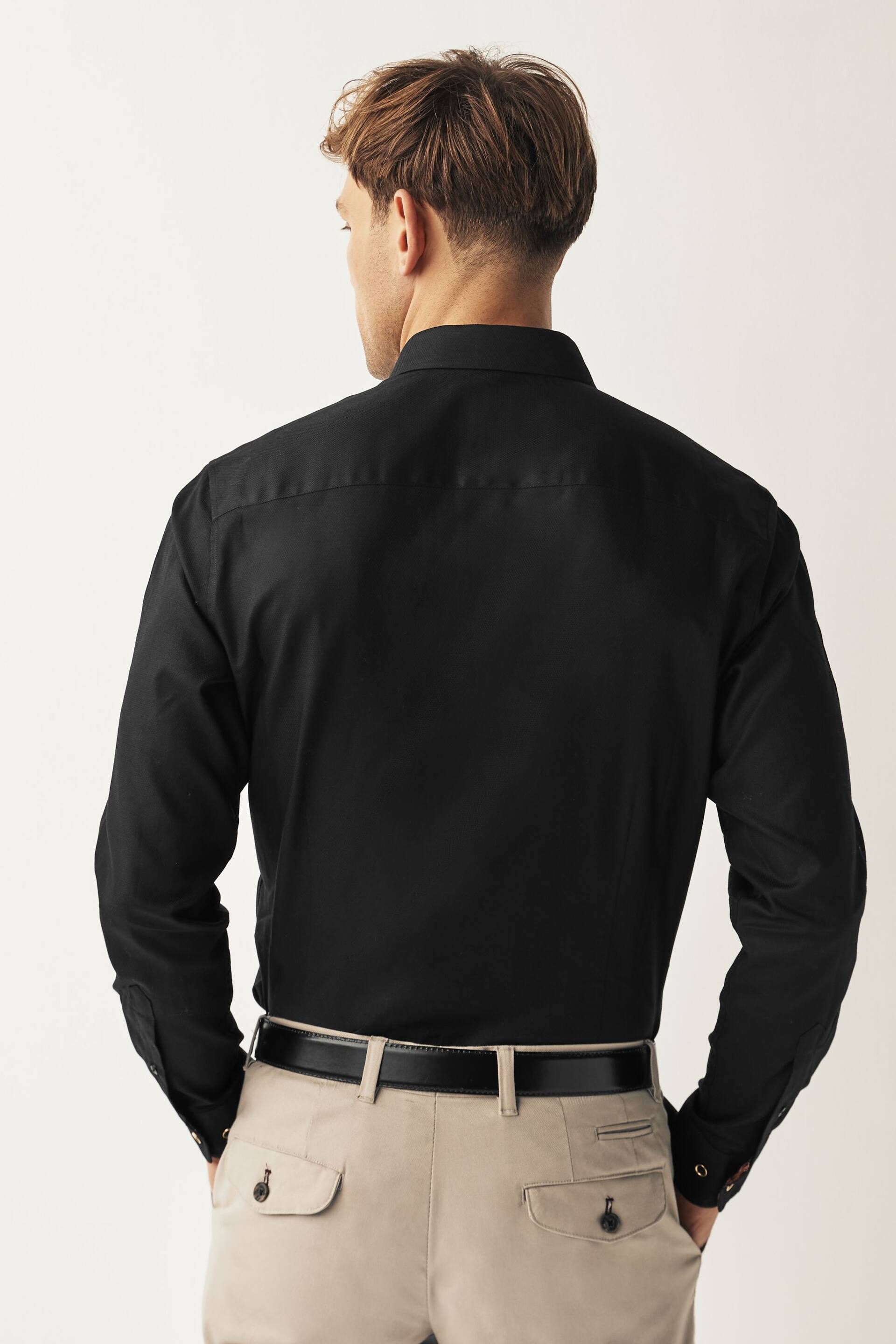 Black Slim Fit Trimmed Formal Shirt - Image 3 of 10