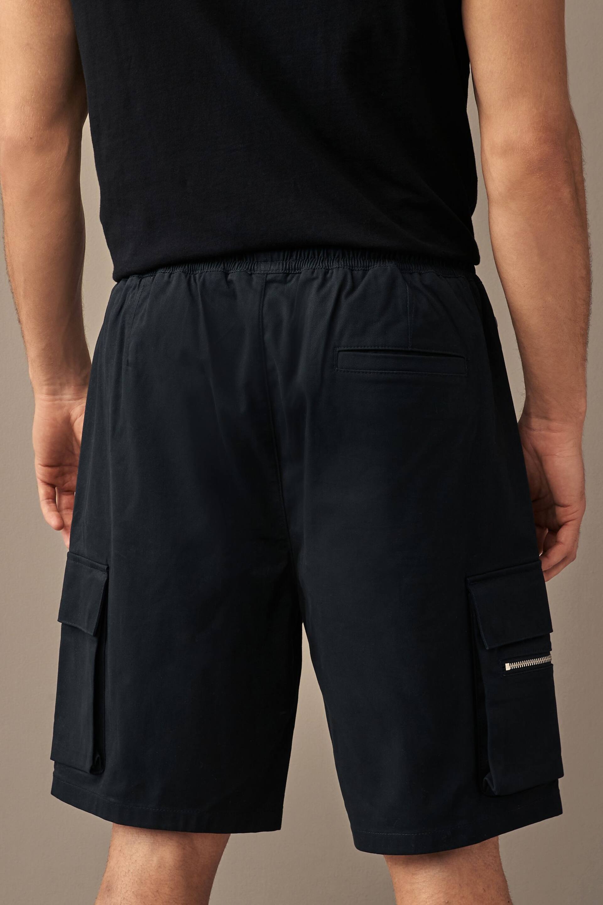 Black Smart Zip Pocket Cargo Shorts - Image 4 of 11