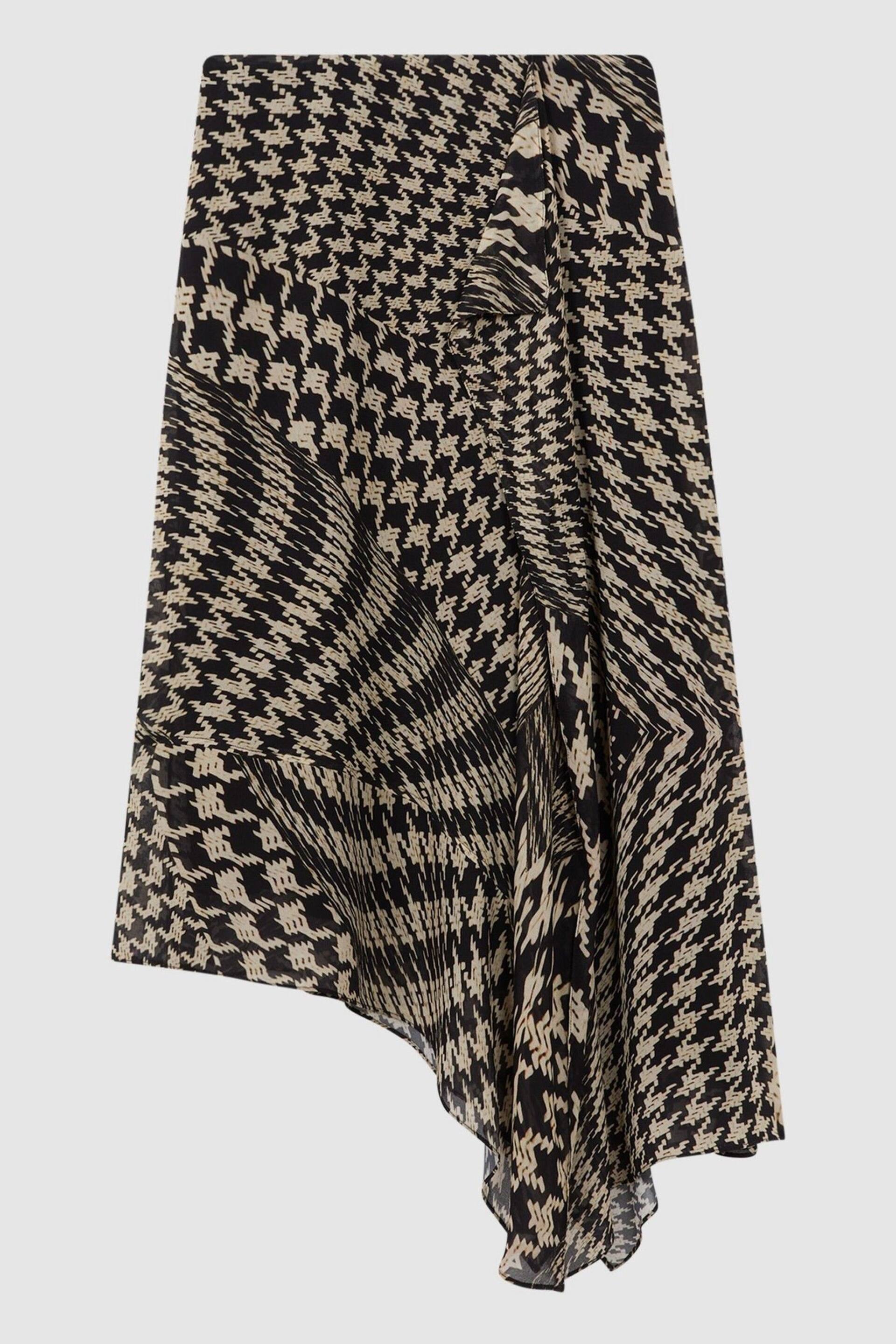 Reiss Black/White Oksana Dogtooth Asymmetric Midi Skirt - Image 2 of 5