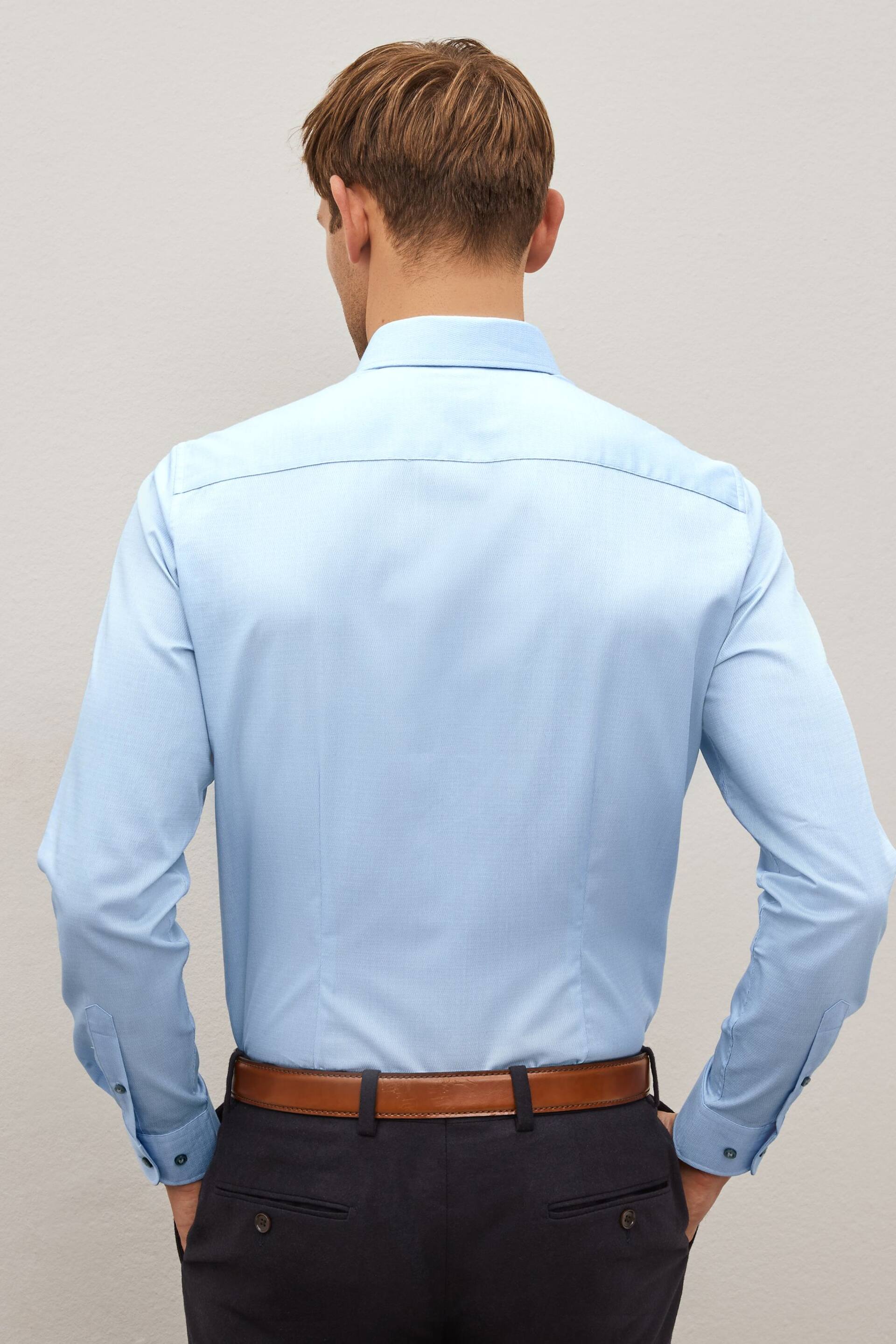 Blue Regular Fit Double Cuff Easy Care Textured Shirt - Image 3 of 3