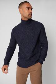 Threadbare Blue Turtle Neck Cable Knit Jumper - Image 1 of 5