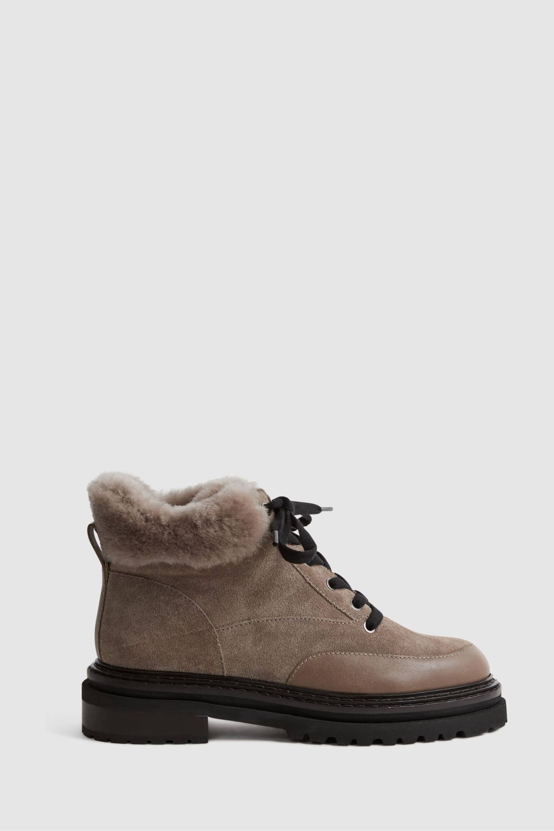 Reiss Mink Leonie Suede Faux Fur Hiking Boots - Image 1 of 5